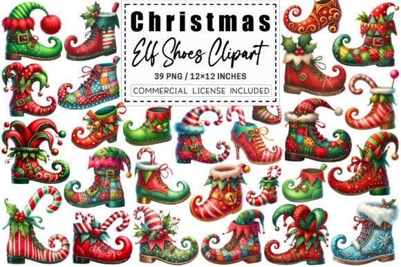 Christmas Elf Shoes Clipart: Festive Illustrations for Crafters