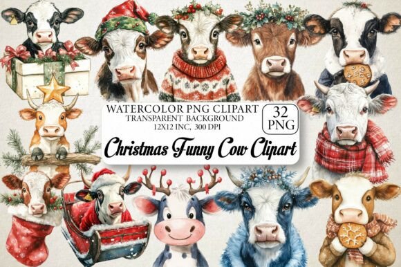 Christmas Funny Cow Clipart: Illustrations Review