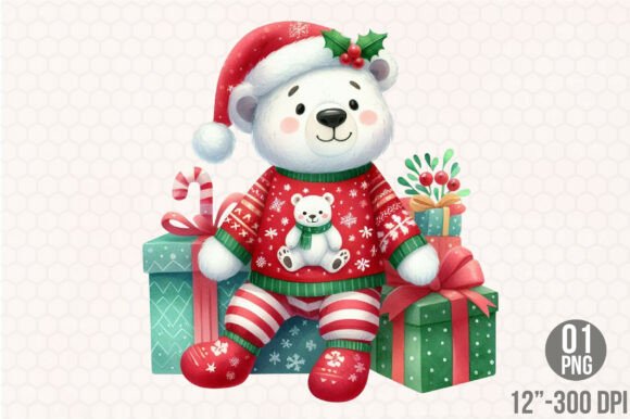 Christmas Pajama Polar Bear PNG: Festive Illustrations