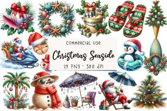 Christmas Seaside Clipart: Coastal Illustrations