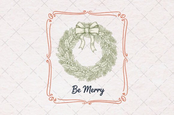 Christmas Wreath Frame Hand-drawn PNG for Illustrations