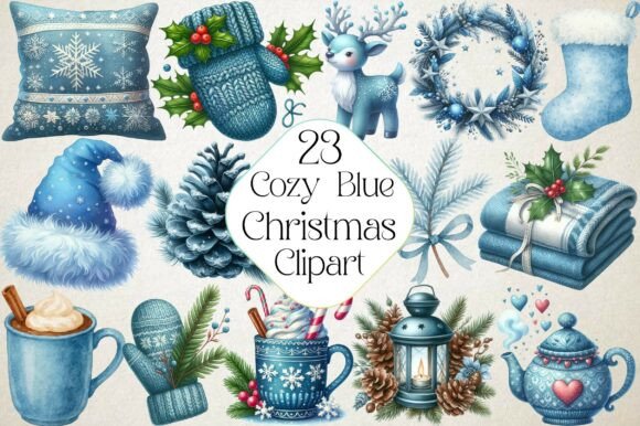 Cozy Christmas Blue Clipart for Illustrations