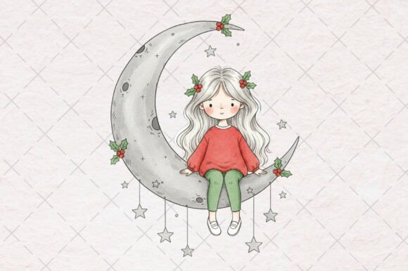 Cute Christmas Holly Girl PNG for Illustrations