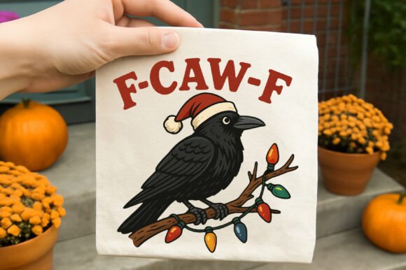 Funny F-CAW-F Raven Christmas PNG: Bold Illustrations