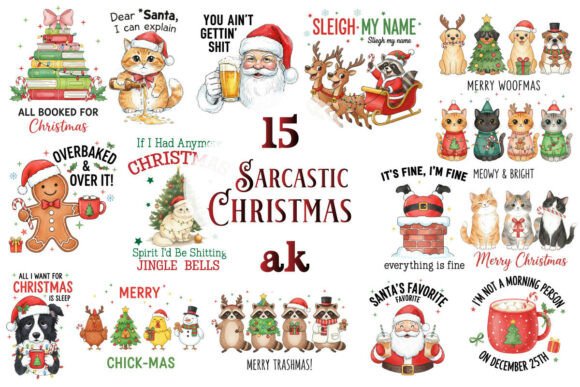 Funny Sarcastic Christmas Bundle Png: Editorial Illustrations