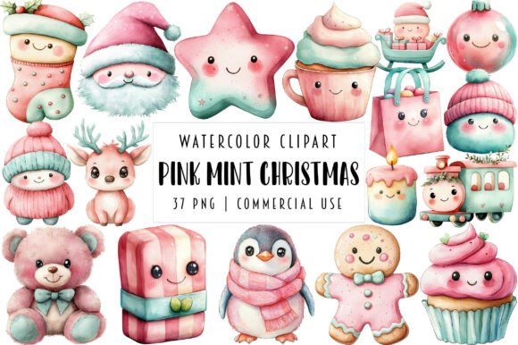 Kawaii Pink Mint Christmas Clipart: Illustrations Review