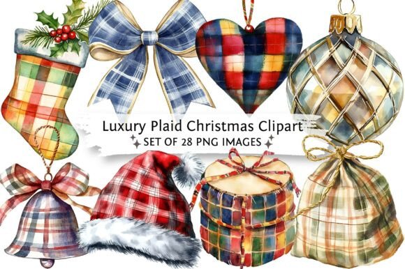 Luxury Plaid Christmas Clipart: Illustrations for Branding