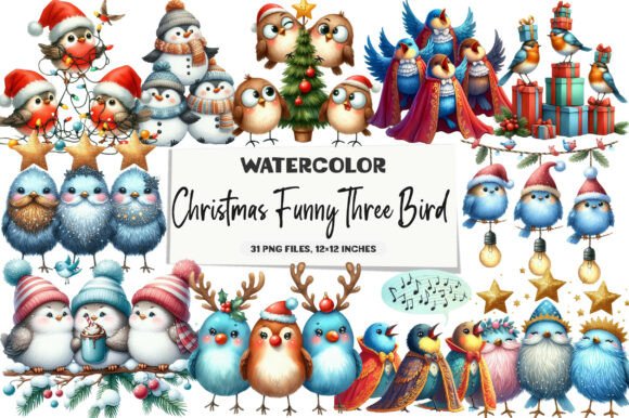 Review: Christmas Funny Three Bird Clipart Illustrations