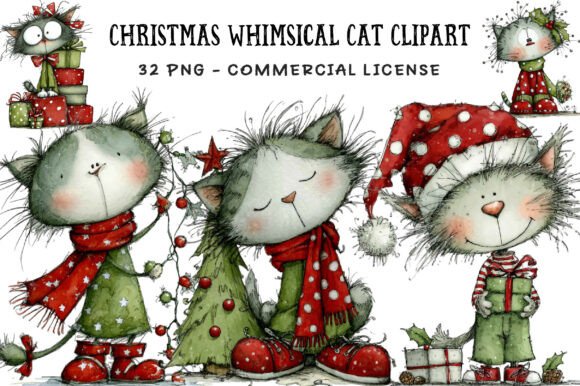 Review: Christmas Whimsical Cat Clipart for Embroidery