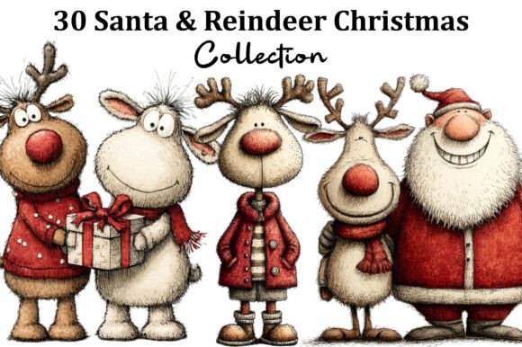 Santa Reindeer Clipart: Illustrations for Design