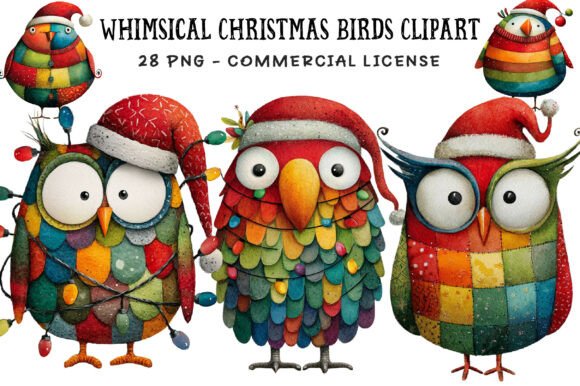 Whimsical Christmas Birds Clipart: Festive Illustrations