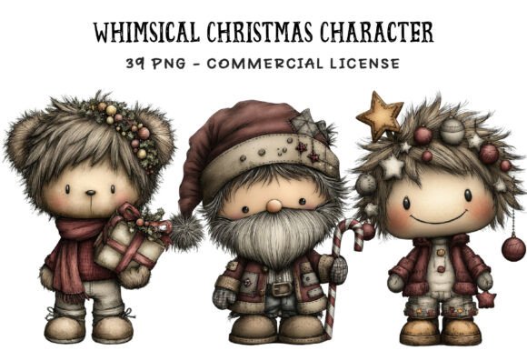 Whimsical Christmas Character Clipart: Illustrations for Branding