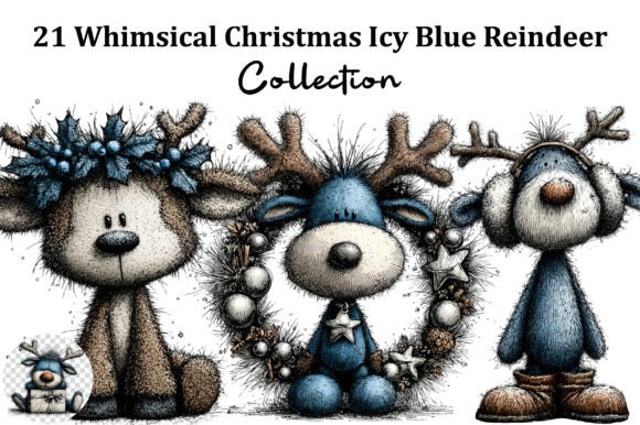Whimsical Christmas Icy Blue Reindeer Illustrations Review