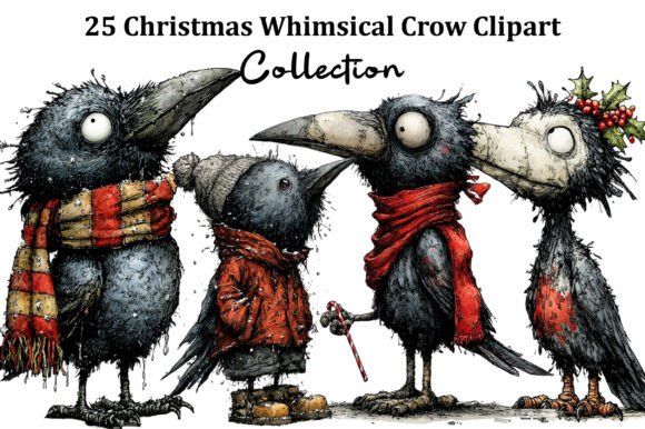 Whimsical Crow Illustrations for Crafts