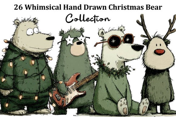 Whimsical Hand Drawn Christmas Bear Illustrations
