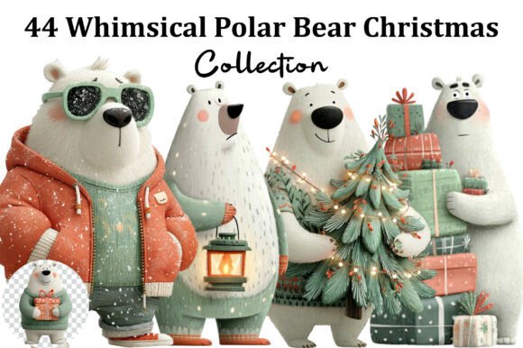 Whimsical White Polar Bear Christmas Illustrations Review