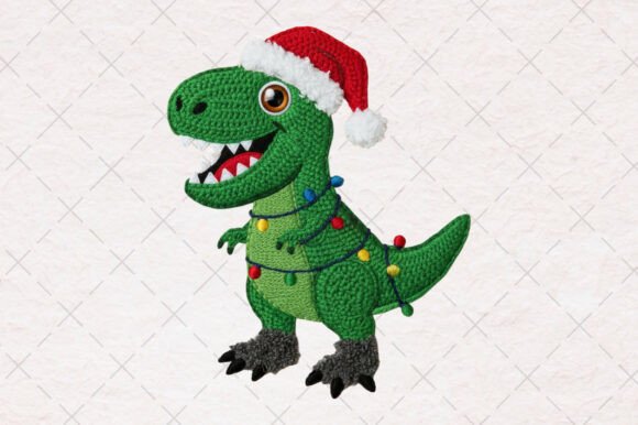 Yarn Crochet Christmas Dinosaur PNG: Festive Illustrations